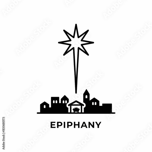 Epiphany Star over Bethlehem Cityscape Icon.