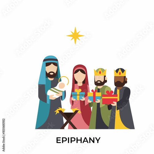 Epiphany scene depicting the adoration of the Magi and the Holy Family.
