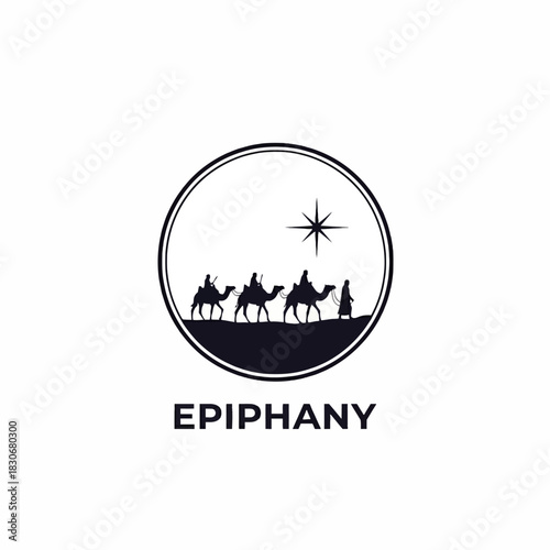 Epiphany religious celebration with three wise men on camels following the star.