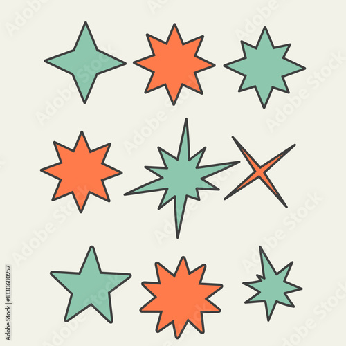 hand drawn doodle star collection set