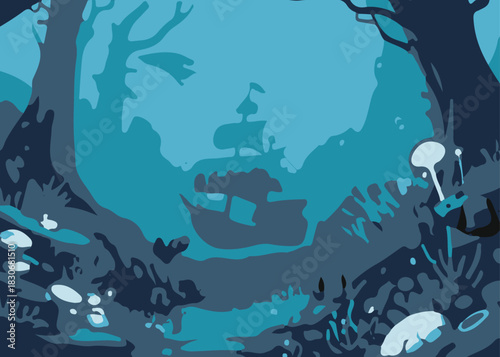 underwater scene with shark and diver