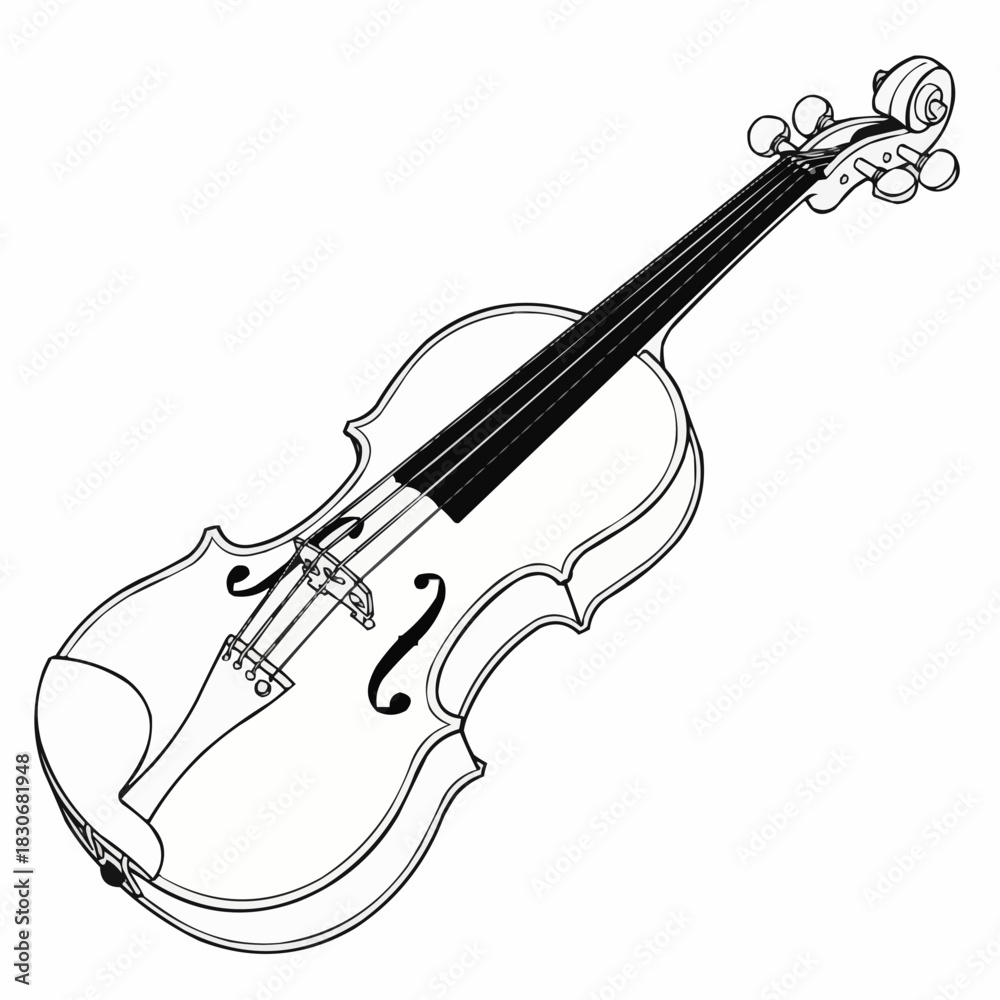 Obraz premium Detailed illustration of a classical violin instrument, isolated on white background.