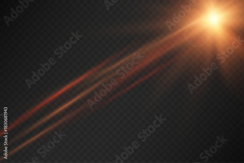 Soft red-gold glowing star with smooth radiant beams and gentle highlights on a dark checkered background. Warm shimmering light effect perfect for overlays and decorative designs.