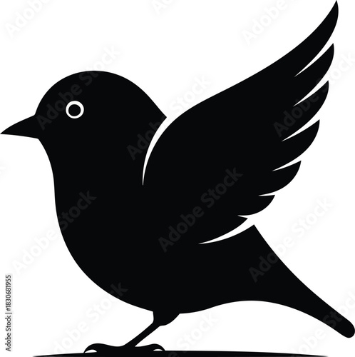 Black silhouette of a bird with one wing raised white