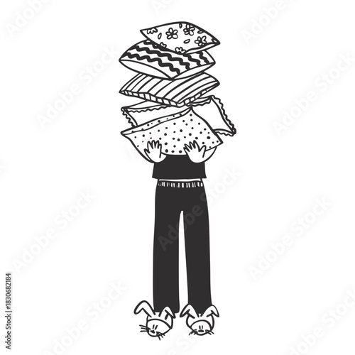 Minimal Illustration with woman holding pillows 