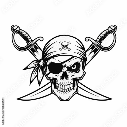 Pirate Skull with Crossed Swords and Eye Patch.