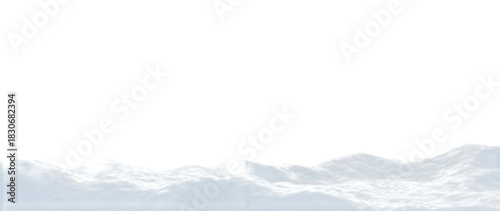 Snowy mountain panorama with winter snowdrifts, frozen ground, isolated snowbanks, three-dimensional landscape details, and festive holiday decorations for seasonal illustrations
