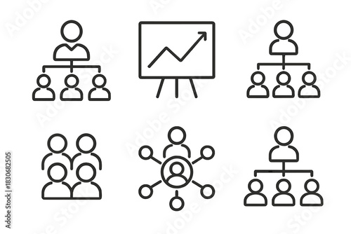 Business network illustration with organizational and growth charts