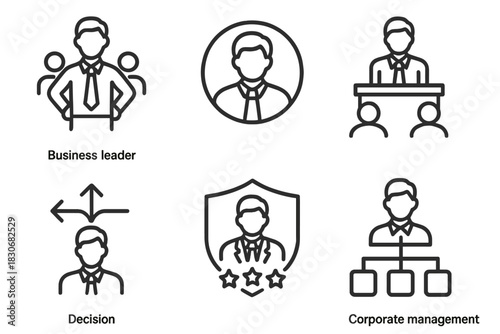 Icon set representing business leadership and corporate management concepts