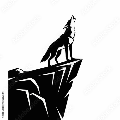 Silhouette of a Howling Wolf on a Cliff Edge.