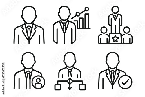 Business icons: leadership, growth, teamwork, hierarchy, success