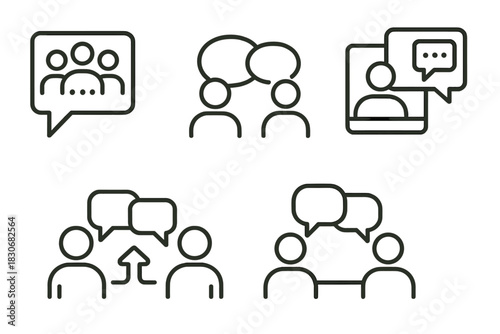 Simple line icons of people in communication scenarios