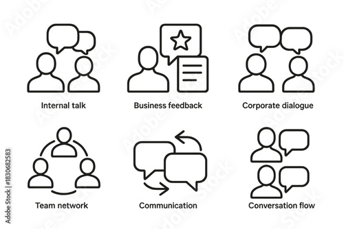 Business communication icons: internal talk, feedback, dialogue, team network