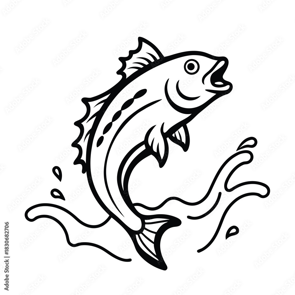 Naklejka premium Vector illustration of a black tribal tattoo-style cartoon fish mascot design