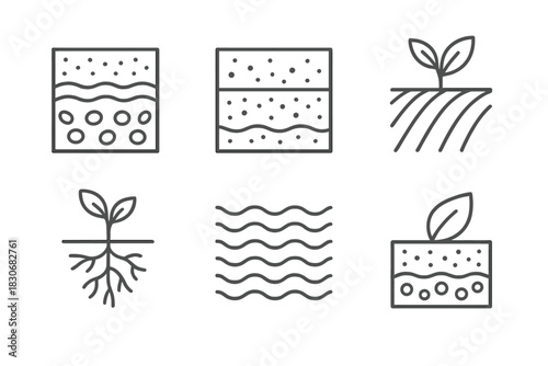 Minimalist soil and plant growth icons