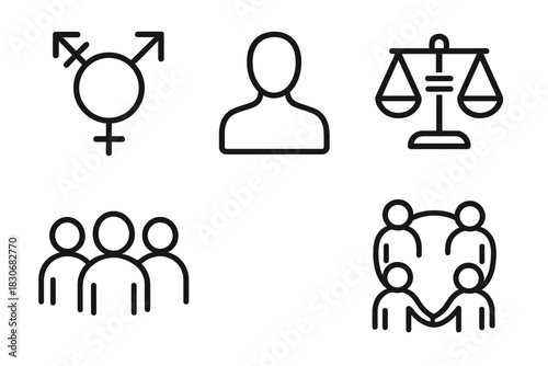 Gender symbols and social justice icons set