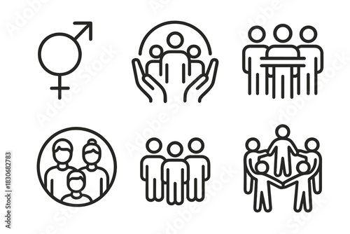 Community and gender icons illustrating social unity and diversity