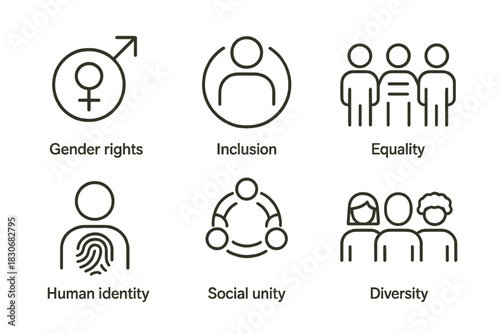 Symbols representing gender rights, inclusion, equality, human identity, social unity, diversity