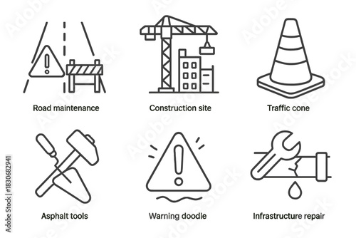 Infrastructure icons: construction, maintenance, traffic safety symbols
