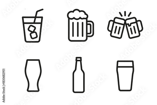Simple line icons of various beer glasses and bottles