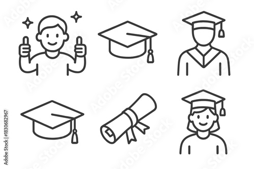 Graduation icons: celebrating education with caps, gowns, and diplomas