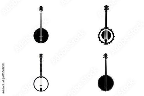 set of black and white banjo