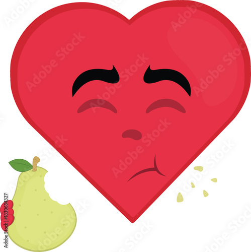 vector illustration emoticon character heart cartoon eating pear fruit