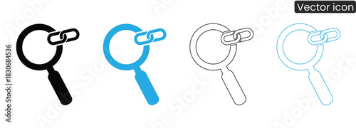 Find what you're looking for online with these clean, versatile search and link icons! Perfect for websites, apps, and presentations seeking a modern, connected feel.