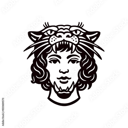 Tiger headdress portrait bold outline vector illustration
