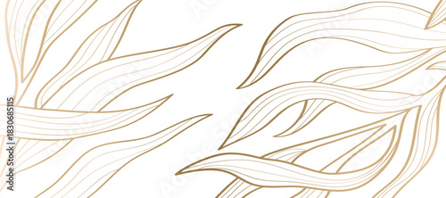 Luxury gold seaweeds line art. Abstract leaves composition