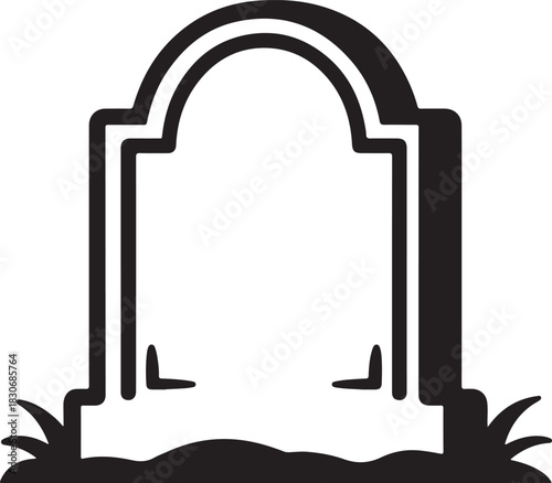Tombstone vector icon showing a memorial grave marker with an arched top and ground details