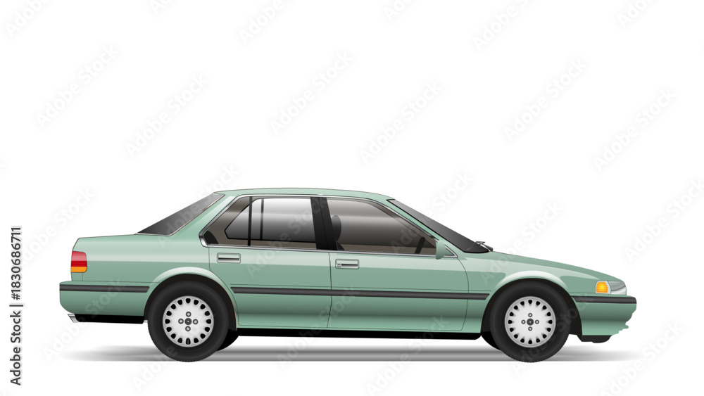 Obraz premium Early 1990s Mid-Size Sedan Vector Illustration in Clean Minimal Style 