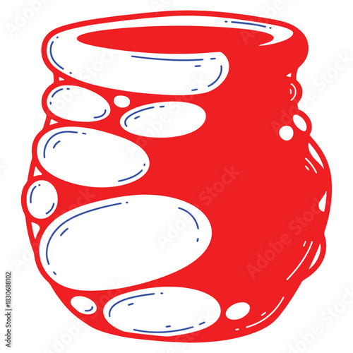 Abstract red and white shape with smooth curves and outlined sections in a playful illustration style