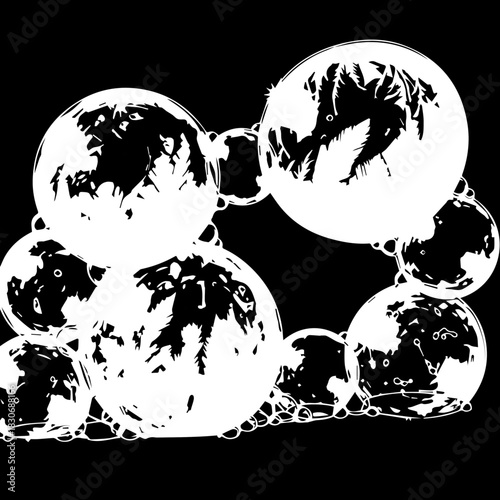 Cluster of Soap Bubbles with Reflections on Surface.