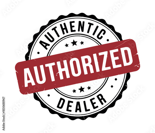 Authentic authorized dealer stamp with stars on a white background