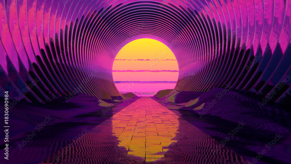 Fototapeta premium Retro futuristic glitchy sun 3D render