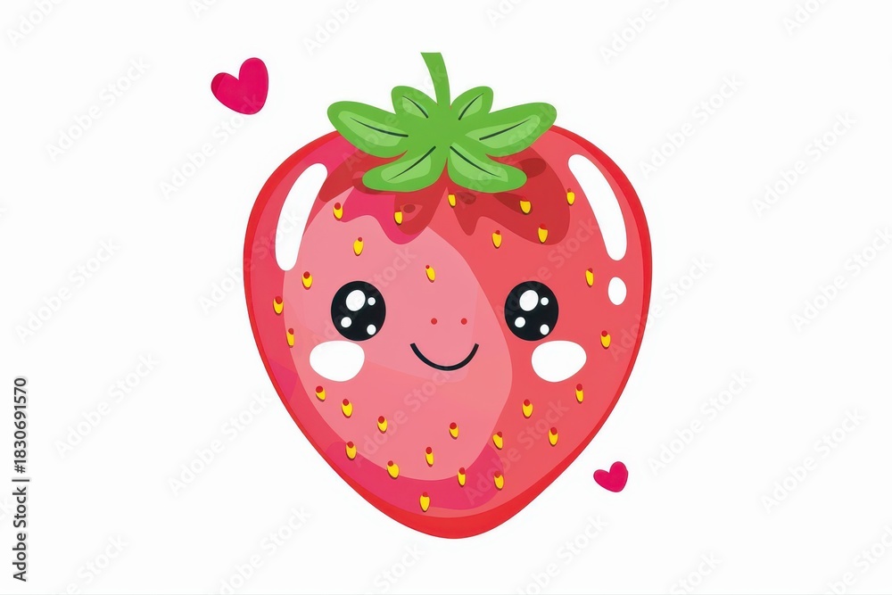 Obraz premium Strawberry character cartoon illustration happy love fruit kawaii icon on transparent background