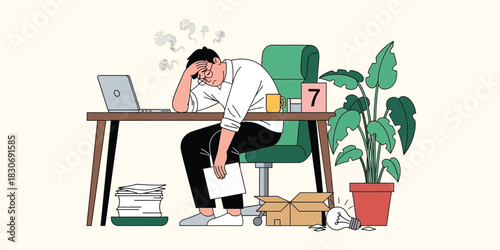 Man feels tired from office work