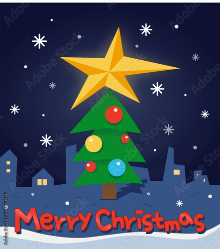 Geometric Christmas Tree in City Night Vector 