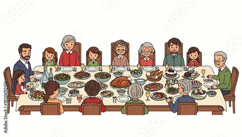 Family Gathering A Festive Dinner with Generations Sharing a Meal at a Table