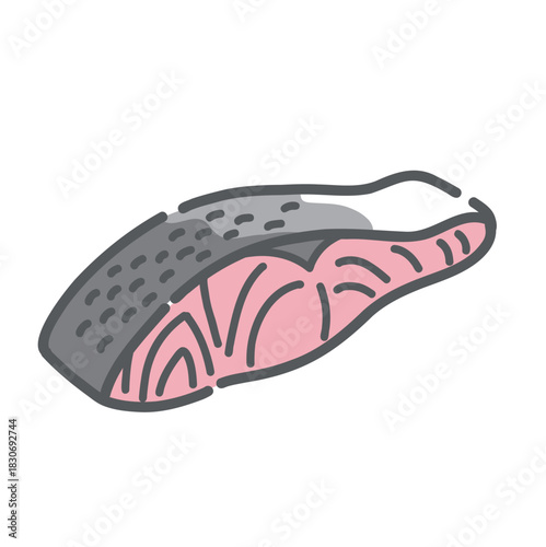 鮭の切り身（サーモン）のイラスト、魚、DHA・EPAのアイコン素材。