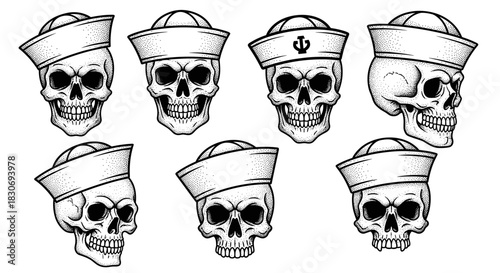 Skulls in Sailor Hats - A Grim Nautical Collection.
