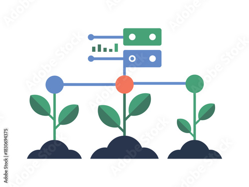Illustration of plants connected to servers via network lines