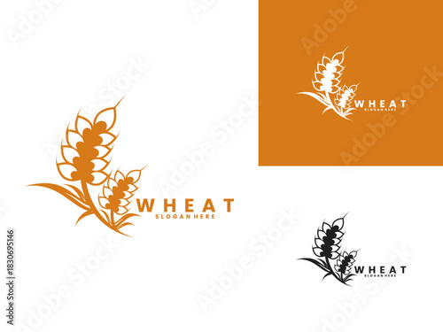 Wheat plant illustration logo design vector template. Wheat logo design vector