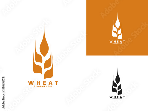 Simple wheat crop farming logo design vector template