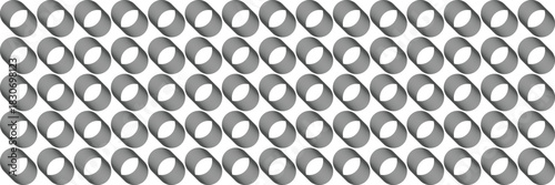 Seamless abstract cylinder pattern wallpapers. Geometric loop shapes, modern monochrome background, repetitive optical illusion design. Vector illustration.