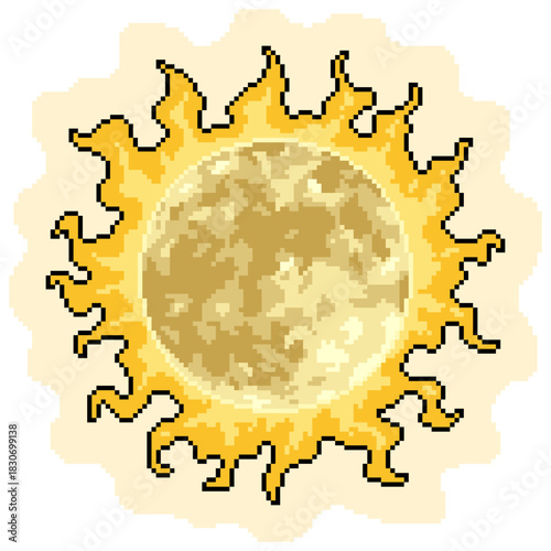 pixel art isolated background of fire burning star sun