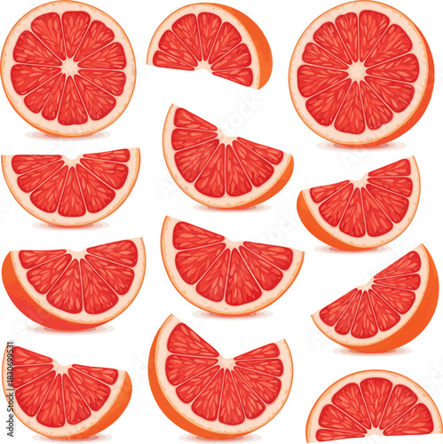Create a kinds of deferent fresh red grapefruit wedge is perfectly , available as a high quality vibrant fruit designs. vector art with white background..