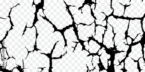 Ground cracks, breaks on land surface from earthquake isolated on transparent background. Vector realistic set of fissure in ground, crevices from disaster or drought, black fractures top view