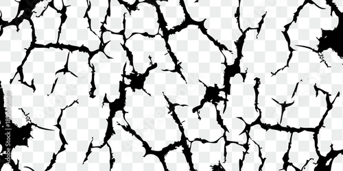 Ground cracks, breaks on land surface from earthquake isolated on transparent background. Vector realistic set of fissure in ground, crevices from disaster or drought, black fractures top view